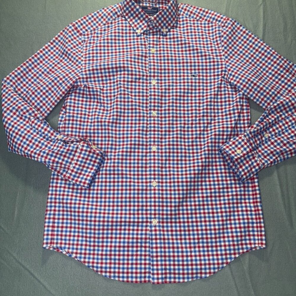 Vineyard Vines Classic Fit Tucker Shirt Red White Blue Gingham Performance sz. M